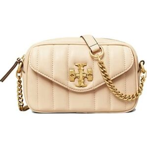 NWT Tory Burch Kira Chevron Leather Camera Crossbody Bag Brie Cream Beige Gold